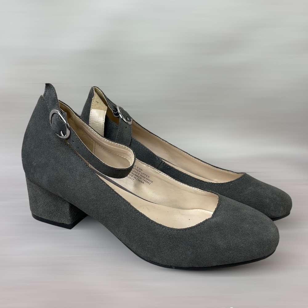 Torrid Gray Genuine Suede Ankle Strap Block Heels Women's Size 9.5 W